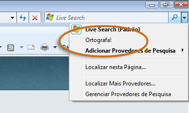Adicionando o Ortografa! como mecanismo de busca no Internet Explorer
