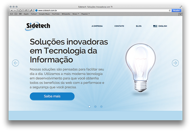 Screenshot do novo website Sidetech