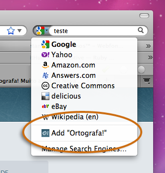 Adicionando o Ortografa! como mecanismo de busca no Firefox